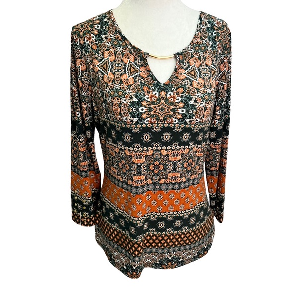 Calvin Klein Tops - Calvin Klein🖤Boho Top 3/4 Sleeves Black/Neutral Size S